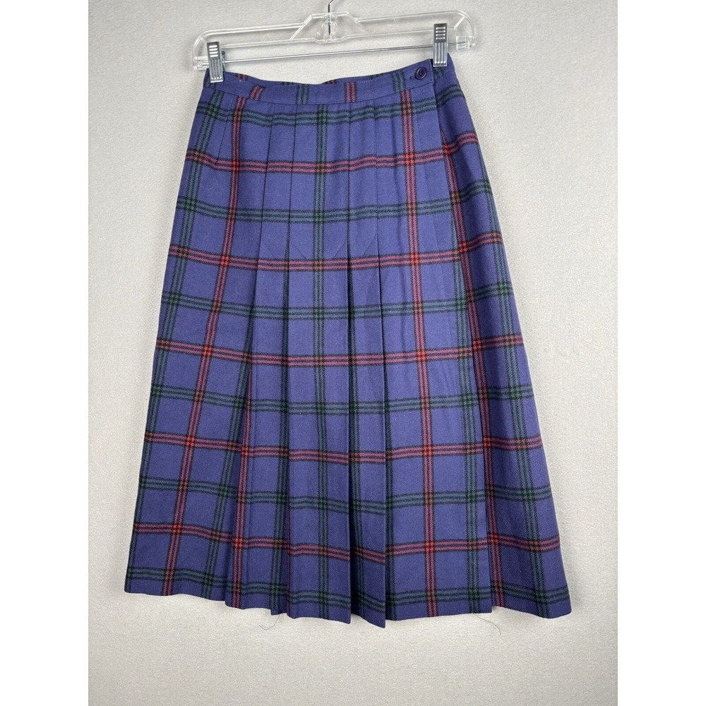 Liz Claiborne Skirt Women's 6 Purple Plaid A-Line Wrap Wool Blend Vintage 7534